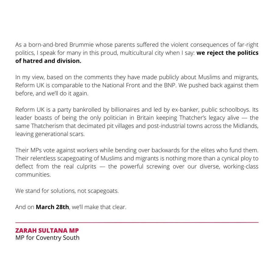 Zarah Sultana's comment in full