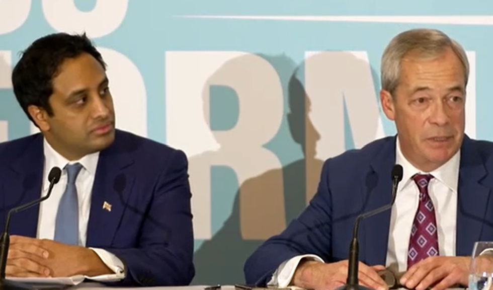 Zia Yusuf and Nigel Farage speak at a conference after the Budget