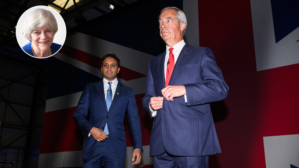 Zia Yusuf (left), Nigel Farage (right)