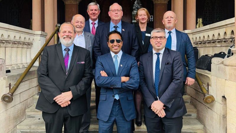 Zia Yusuf with Council Leader Mark Arnull, Deputy Leader James Petter and the Reform UK cabinet on West Northamptonshire Council