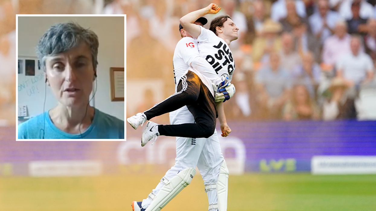 Zoe Cohen (left) and a Just Stop Oil protester invades the Lord's field (right)